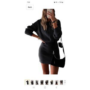 New Large Pretty Garden Black Knit Long Sleeve Sweater Hooded Bodycon Dress NWT